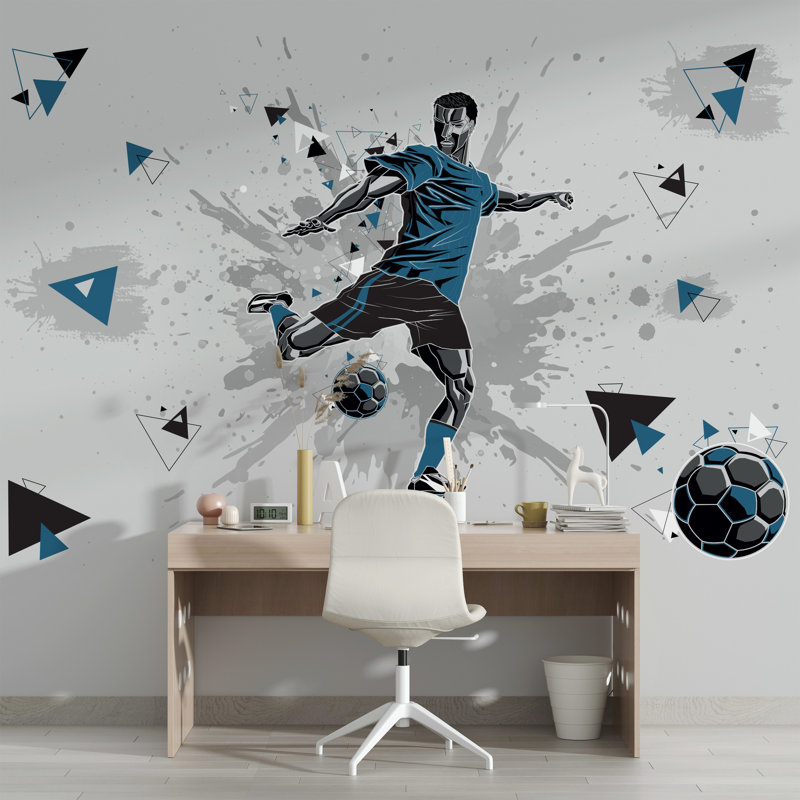 Papier peint sport Football, Bleu multicolore, L 37,92 po x l 57 po