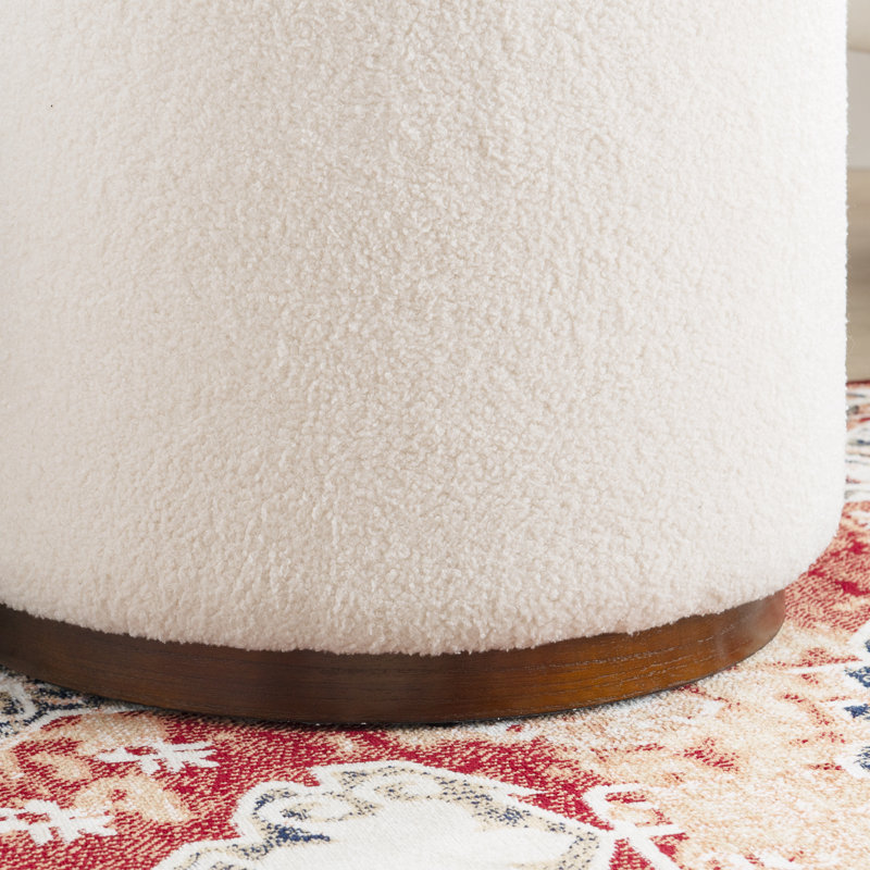 Thurleigh Round Sherpa Ottoman with Storage, Cream Performance Sherpa