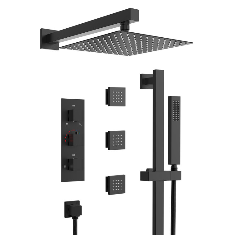 Thermostatic Shower Faucet System with Rough-in Valve,Slide Bar Handheld Spray