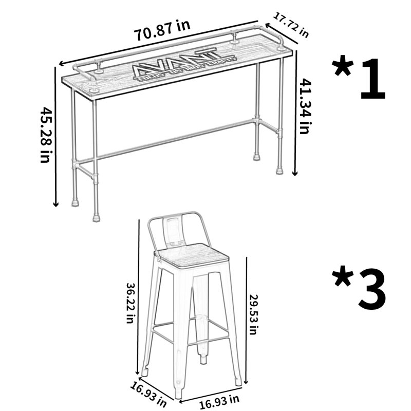 Ensemble de salle à manger rectangulaire Kalvyn l 17,72 po, H 45,28 po x L 70,87 po x l 17,72 po