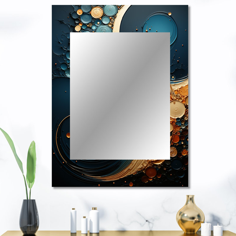 Or bleu sarcelle abstrait spirales II - abstrait spirales miroir, 40 po x 30 po