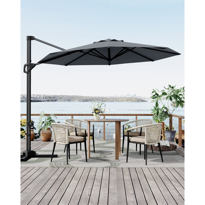 Parasol d'extérieur en porte-à-faux 10 pi avec base 10 pi, Gris