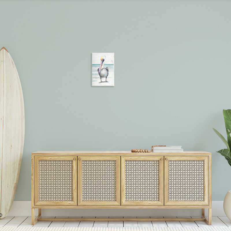 Pelican Bird Beach Scene 15" x 10" MDF Wood Art Print