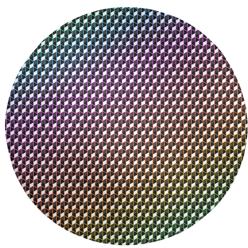 Tapis géométrique rouge/rose/jaune zone dégradé, Rond 5 pi