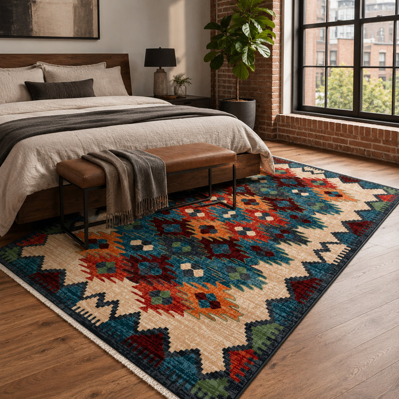 Geometric Cotton and Chenille Flatweave Area Rug, 200 cm round