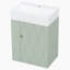 Meuble-lavabo de salle de bain avec lavabo en céramique, porte à motif de losanges, poignée dorée, tablettes latérales et barre à serviettes pour petits espaces, design moderne