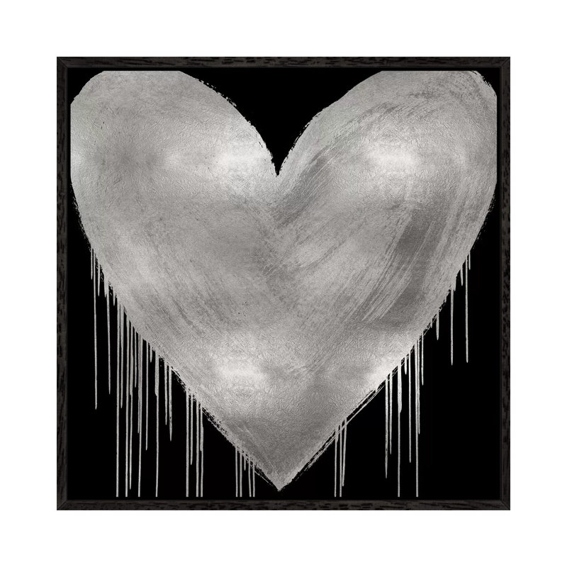 Big Hearted Silver On Black by Lindsay Rodgers - Print on Canvas, Black Framed, 45.72cm H x 45.72cm W x 3.81cm D