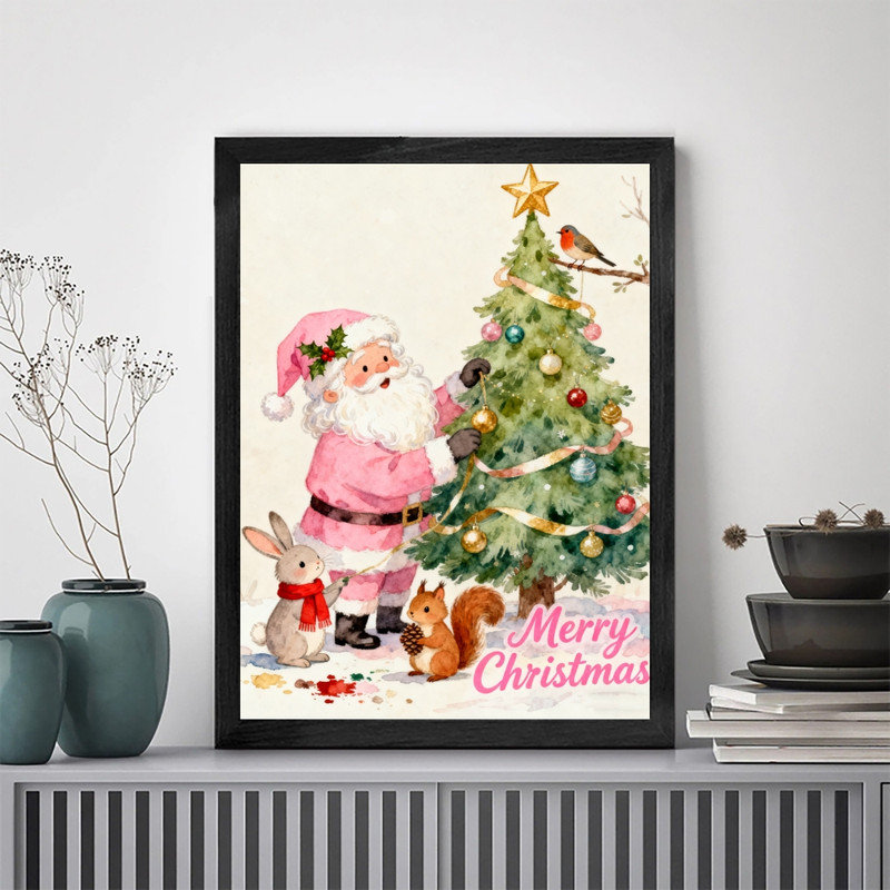 Reproduction d'art encadré noir, père Noël et art mural, 37" H x 25" W