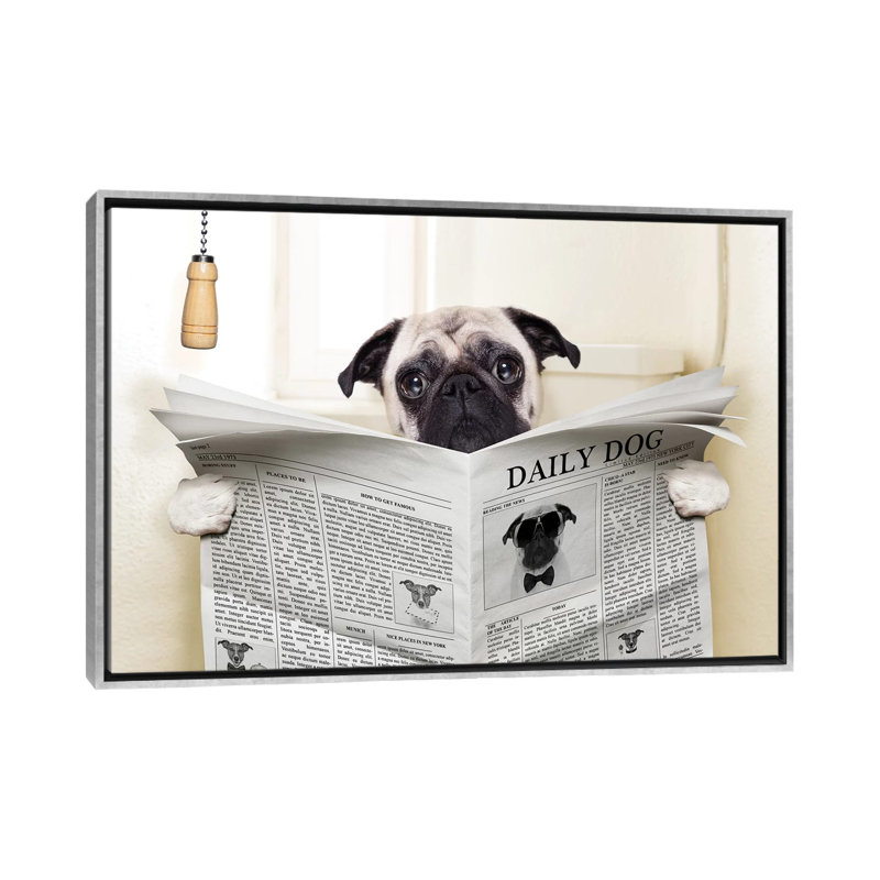 Toilette pour chien-impression d’art graphique, Pas de tapis, Toile avec cadre argenté, H 40 po x l 60 po x 1,5 po