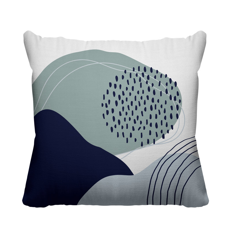 Coussin décoratif intérieur / extérieur Mid-Century Cyn, L 15 po x H 15 po, Gris / bleu marine