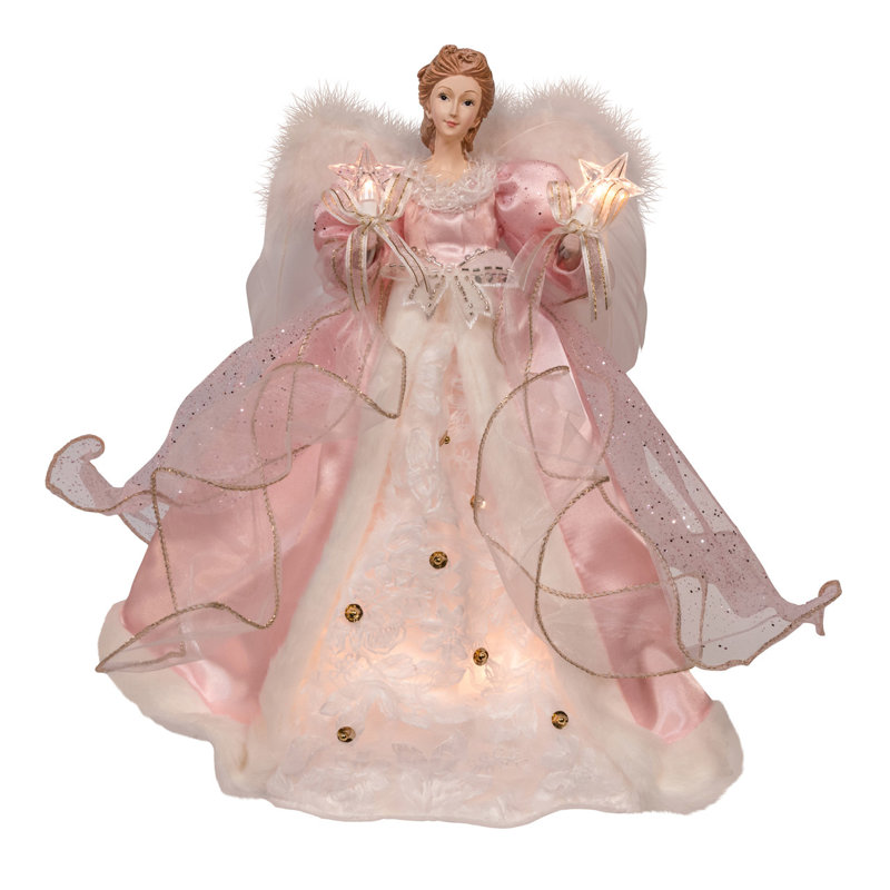 Kurt Adler 14" 10L Pink & White Angel Tree Topper