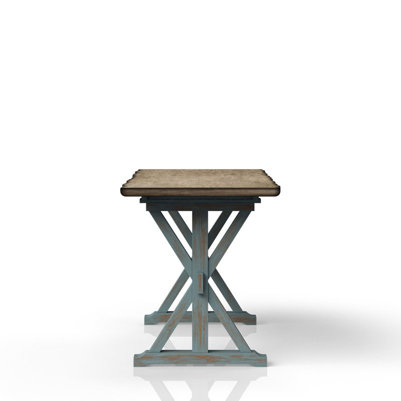 Table de salle à manger à hauteur de comptoir décontractée avec base en X en bois massif au fini bleu + style