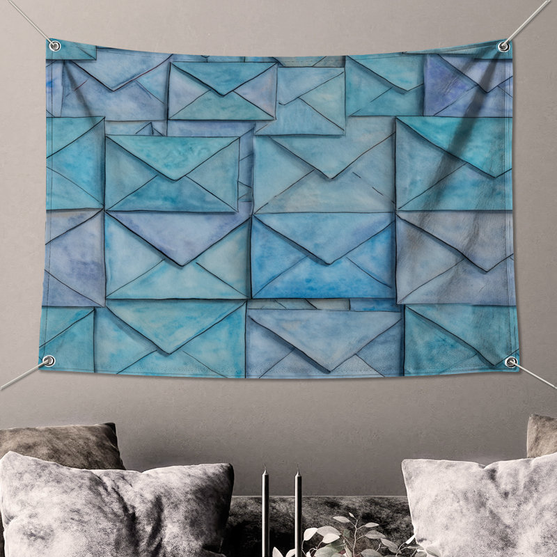 Tapisserie murale enveloppes - Décoration murale abstraite, 50in H x60in W with 4 Grommets
