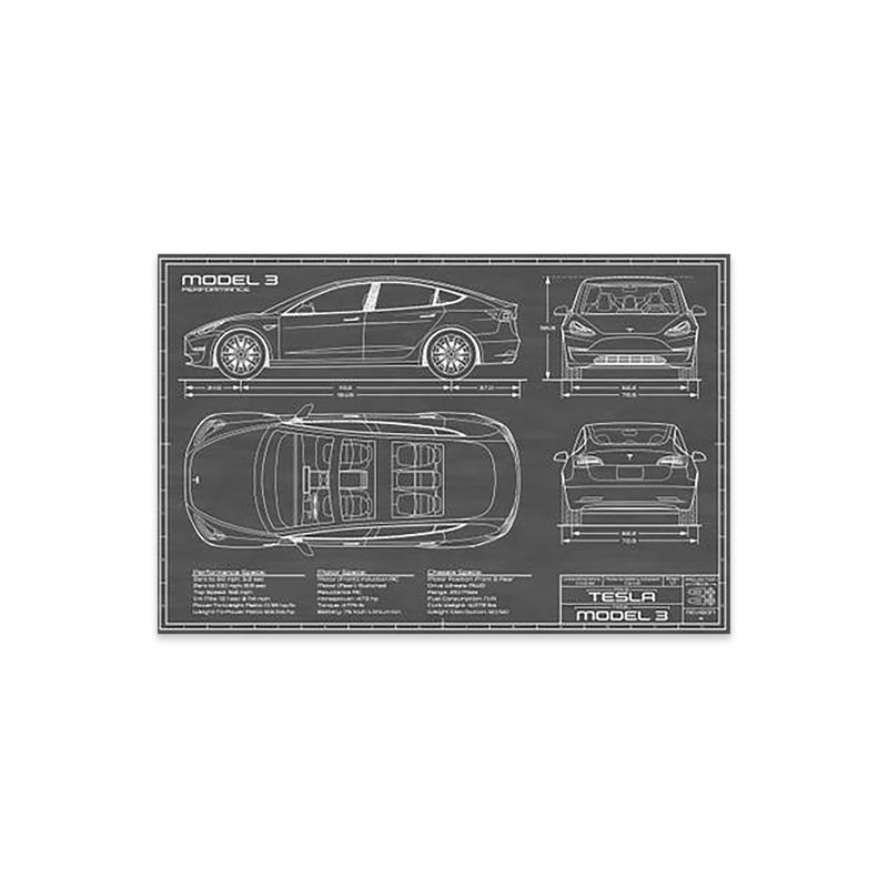 Action Blueprints - Unframed Graphic Art, Black/White, 24" H x 16" W x 0.25" D