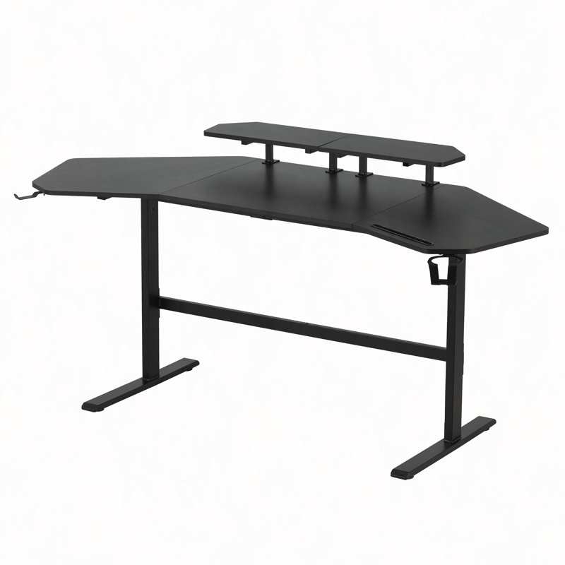 Bureau de jeu avec tablettes et porte-accessoires, noir, Noir