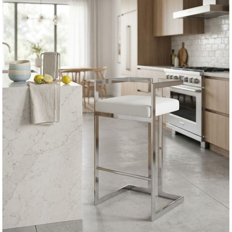 Tabouret de comptoir 26 po Ballam, Chrome, Blanc