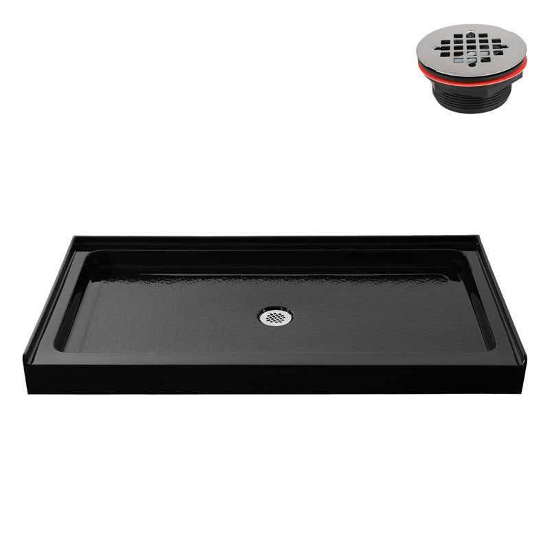 60 in. x 36 in. Alcove Acrylic Shower Base in Glossy Black With Center Drain, Drain Included, Glossy Black