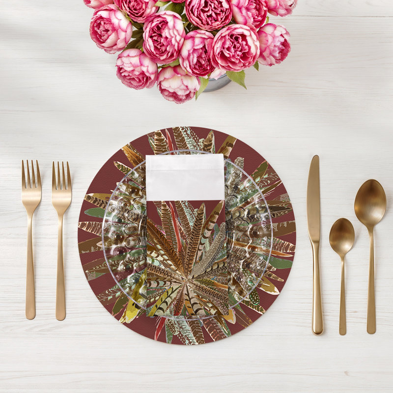 Pheasant Feathers Cotton Sateen Dinner Napkins, Porto