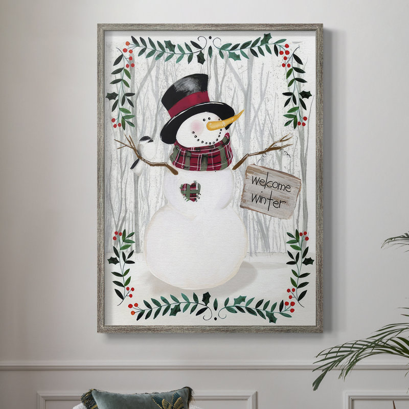 Folk Snowman Forest I, reproduction encadrée - bois massif, H 11 po x l 9 po