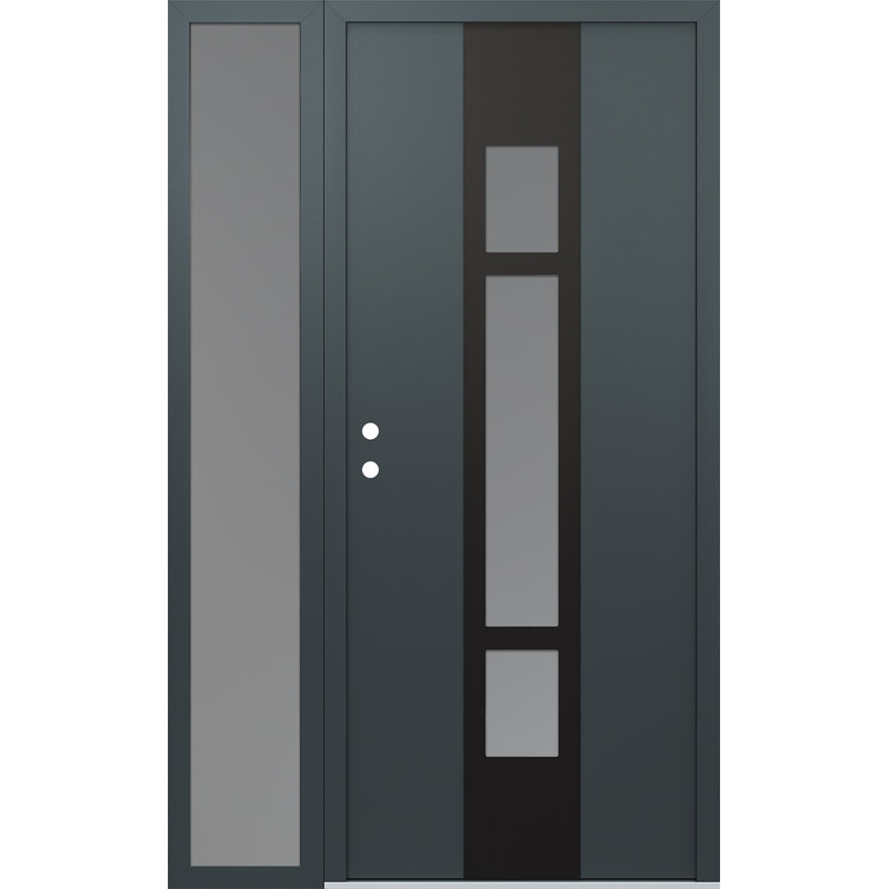 Porte d'entrée pré-suspendue à panneau en acier Diamond A9 avec panneau latéral, Anthracite / anthracite / givré