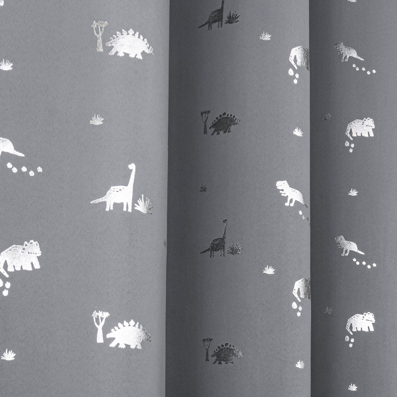 Hula Silver Foil Dinosaur Printed Polyester Blackout Curtain, Gray, 52" W x 84" L