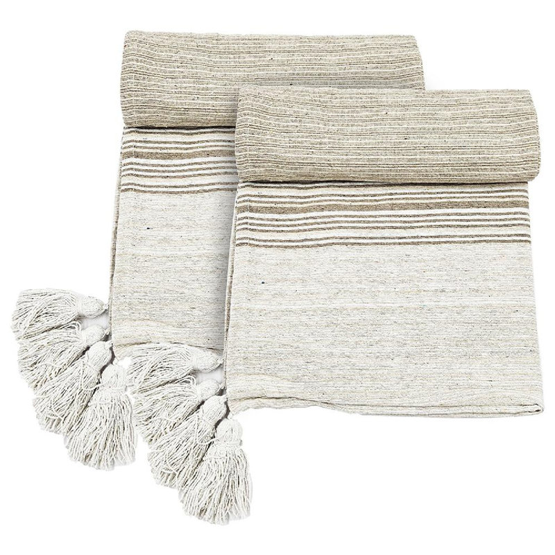 Brighton Beige and White Striped Recycled Cotton Throw Blanket Set