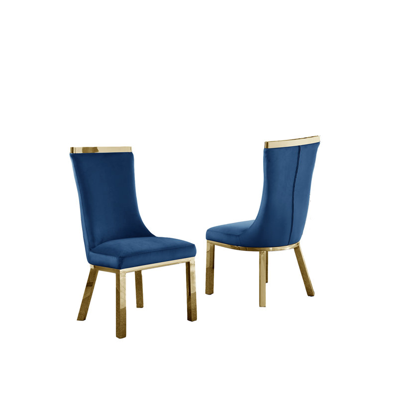 Chaise d'appoint rembourrée Felizardo en gris foncé, Bleu marine, Or