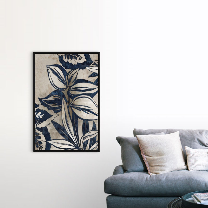 Reproduction d’art sur toile, "Blue feuillage I" par Eva watts, H 50 po x l 34 po x P 1,75 po, Cadre noir