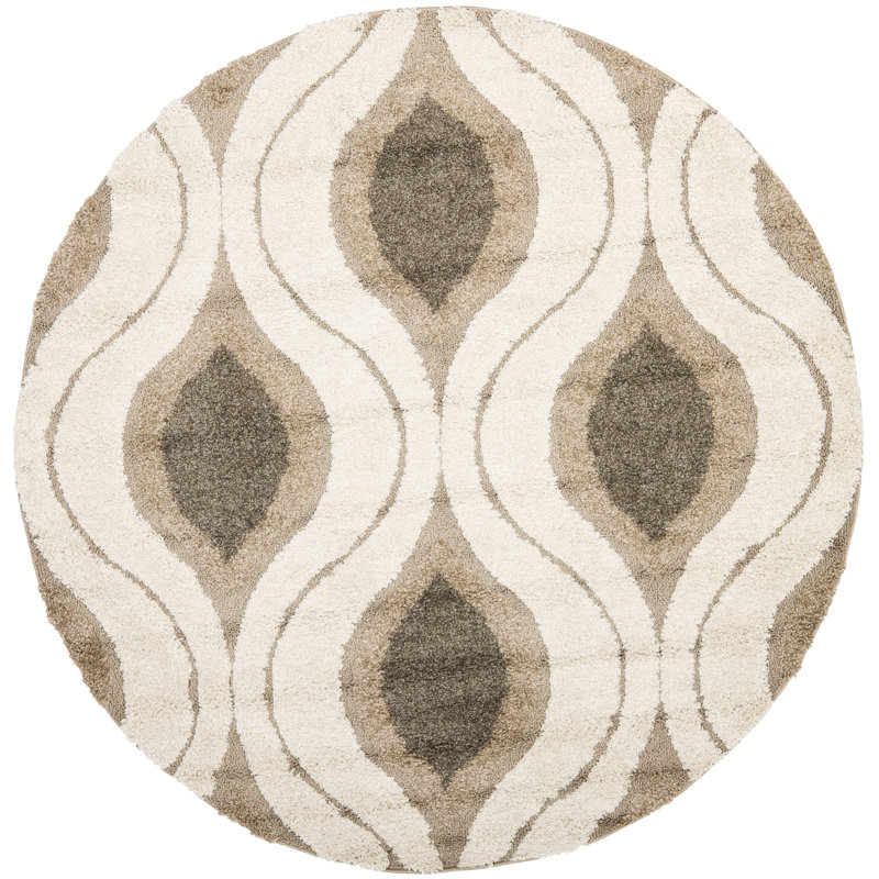 Tapis crème à motif géométrique Bryer, Rond 5 pi