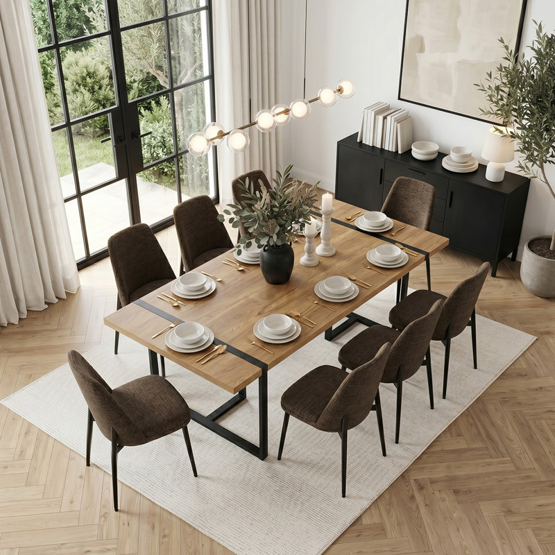 Ensemble de table de salle à manger rectangulaire moderne 79 po avec 8 chaises rembourrées pour la cuisine et la salle à manger