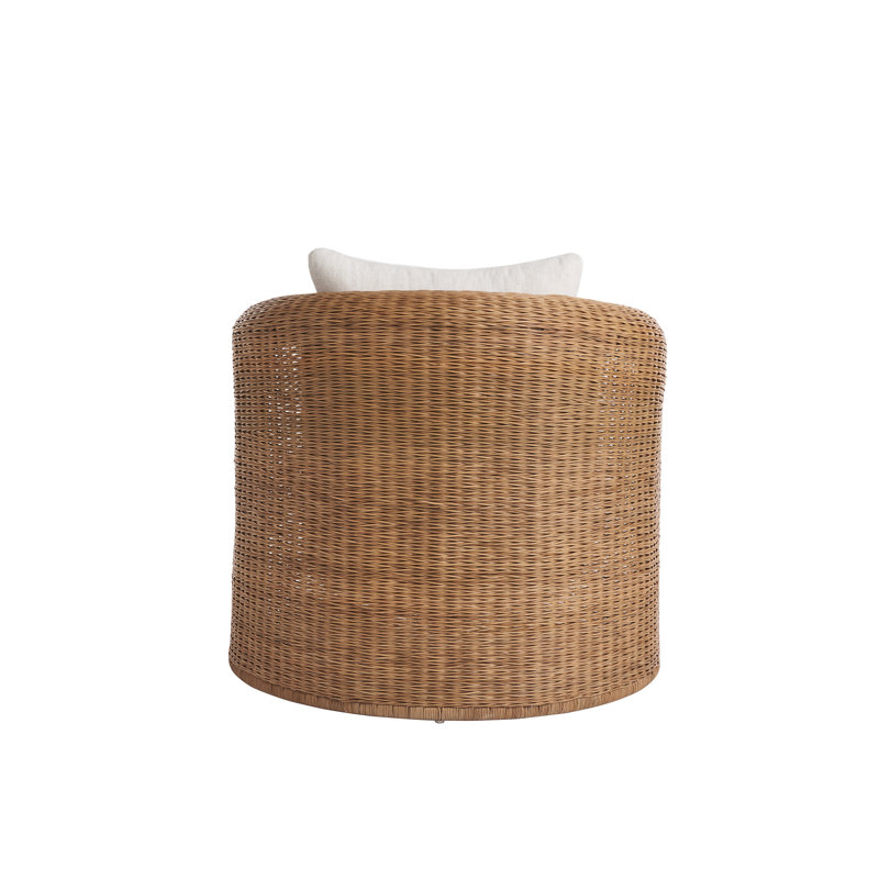 Natural Rattan Barrel Lounge Chair with White Cushions