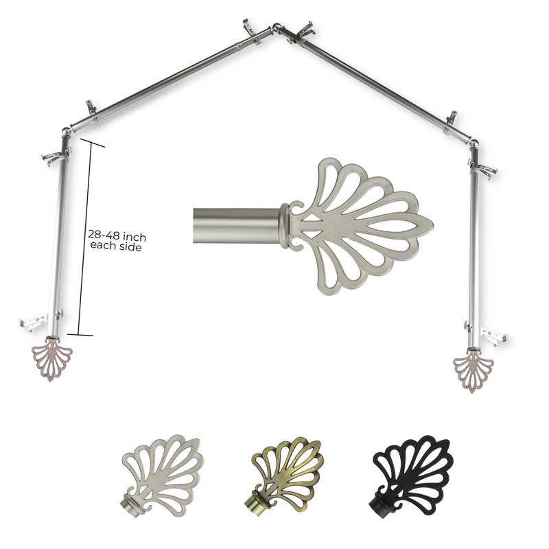 Tringle à rideaux simple ajustable 0,81 po Jaylene, Nickel satiné, 28 po à 48 po (chaque côté)