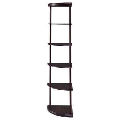 Cappuccino Corner Bookcase - Vertical 5-Shelf Organizer For Small Rooms Brown Wood, 70.97"H X 15.59"W 15.59"D 5 Shelving Tiny Office Spaces Wood Transitional Style, 70.97" Height 15.59" Width Depth