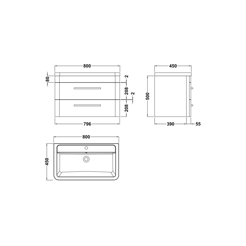 Solar 807mm Single Bathroom Vanity with Integrated Vitreous China Basin, Grey