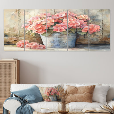 Hortensias dans un seau en étain III - Art mural hortensia - décoration murale traditionnelle