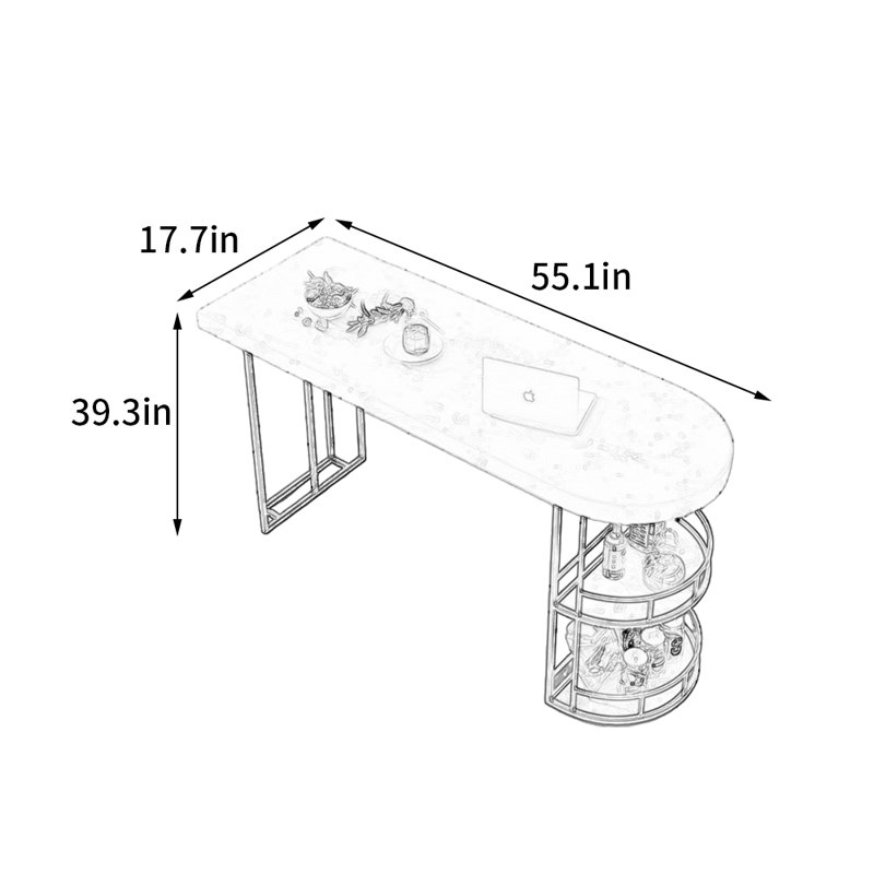 Keifer, H 39,9 po x L 55,1 po x l 17,7 po, Doré