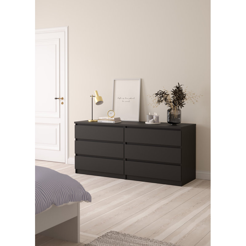 Commode double à 6 tiroirs l 60,5 po Jada, Noir mat