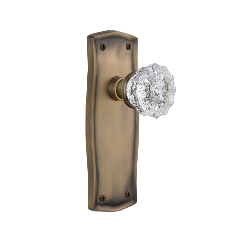 Prairie Plate with Crystal Door Knob, Antique Brass, 2 3/4