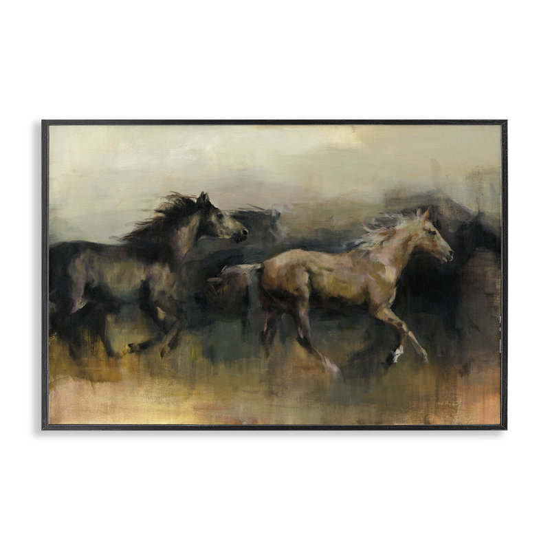 «The West Horses», art giclée encadrée par Marilyn Hageman, H 12 po x l 18 po, Giclée encadrée noir minuit