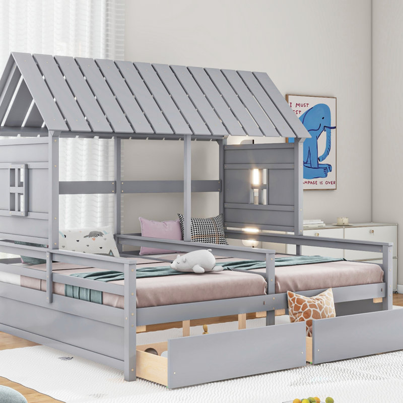 Lit plateforme simple avec deux tiroirs, combinant sécurité, rangement et espièglerie, Gris