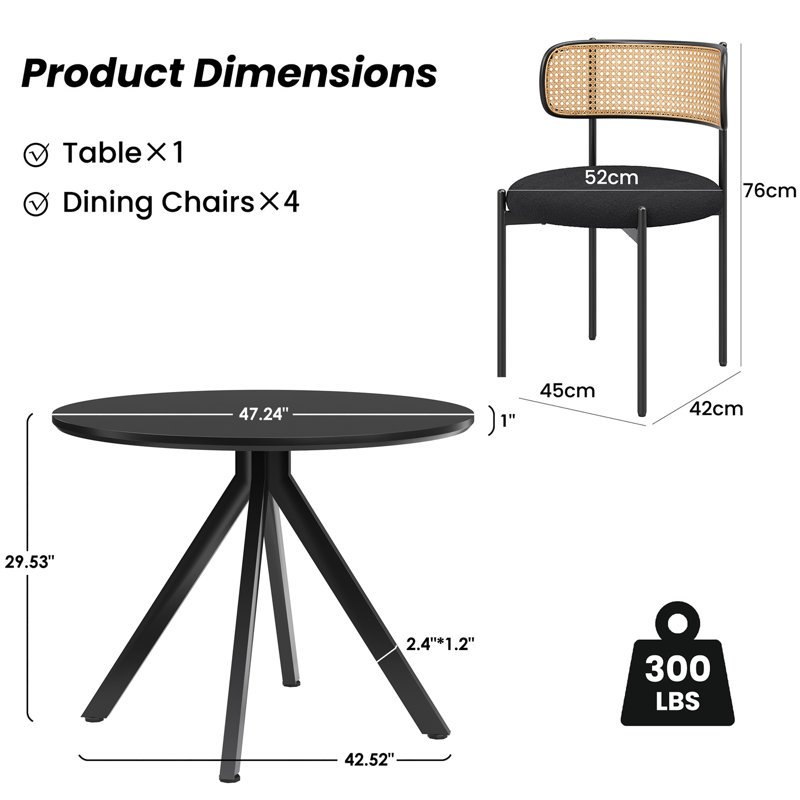 4 - Person Dining Set, Black