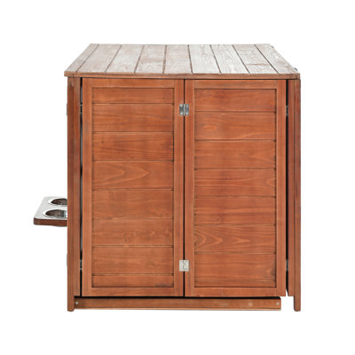 33" Modern Walnut Solid Wood Dog Kennel, Foldable With 360 Rotating Feeder, High Weight Capacity For Lamps And Decor Crate, Kennel Swivel Perfect Home Pet Bonding