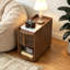 Modern Fluted Nightstand with Double Doors and Open Shelf, Rolling Wood End Table, Walnut Brown