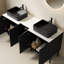 Meuble-lavabo double autoportant 60 po avec lavabo 60 po, 2 armoires de rangement rayées 24 po + tablette ouverte amovible 12 po, 2 vasques rectangulaires rayées noires avec comptoir blanc Carrara, noir-1714429171