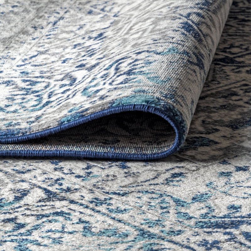 Tapis bleu marine / gris clair Modern, Rond 9 pi