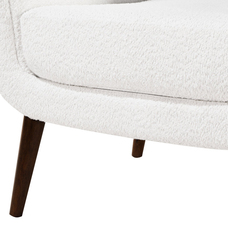 Fauteuil blanc, tissu Boucle, fabrication en bois massif, coussin d'appoint amovible, conception moderne avec boucle, siège en mousse, pieds