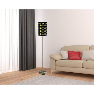 66" Steel Novelty Floor Lamp With Black And White Drum Shade