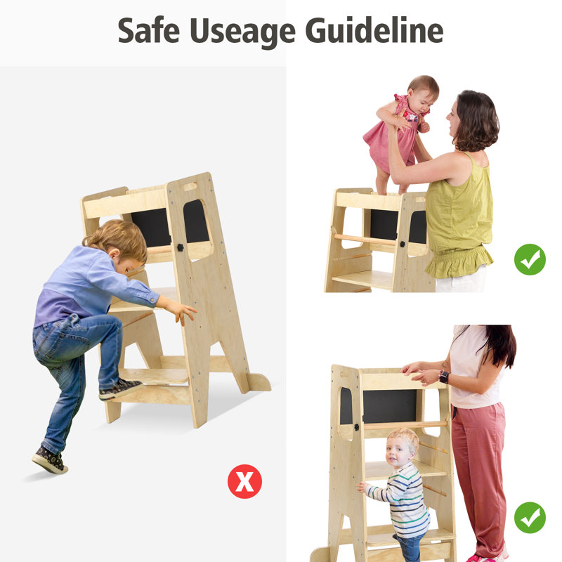 Marchepied d'apprentissage en bambou pour enfants, tour d'apprentissage réglable en hauteur (3 niveaux) avec barrière de sécurité et surface antidérapante, idéale pour la cuisine, la salle de bain et l'aire de jeux.