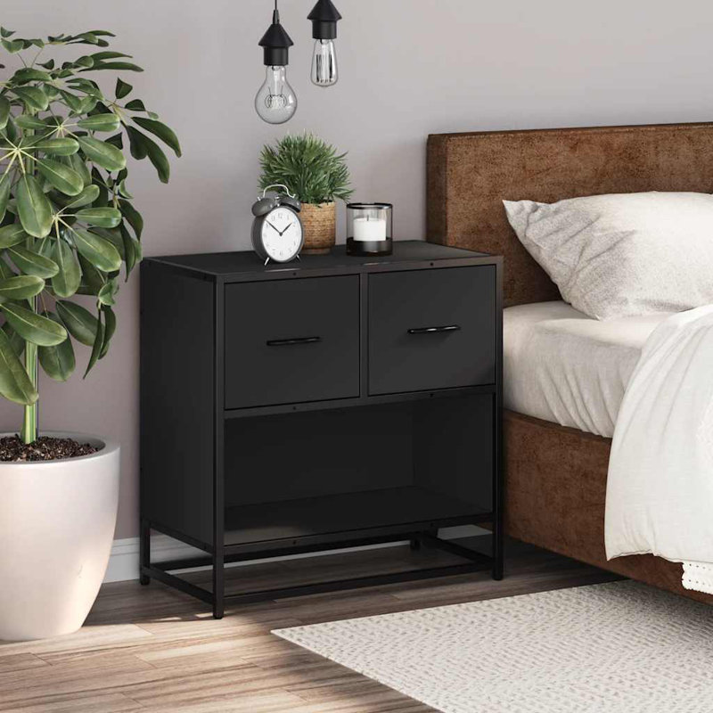 60cm W Metal Bedside Table, Black