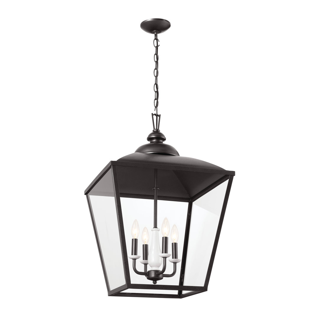 Dame 27.6 Inch 4 Light Foyer Pendant With Clear Glass In Textured Black Kichler Lighting 